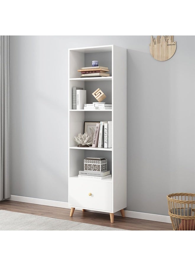 IOTXY Open Shelf Cube Bookcase - 71" Tall Mid-Century Large Bookshelf with Drawer and Deepen Display Storage Cabinet for Home Office, White - Image 1